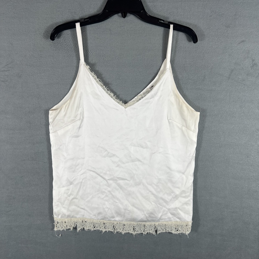 White House Black Market Women's White Lace Trim Cami Slip Top Size M